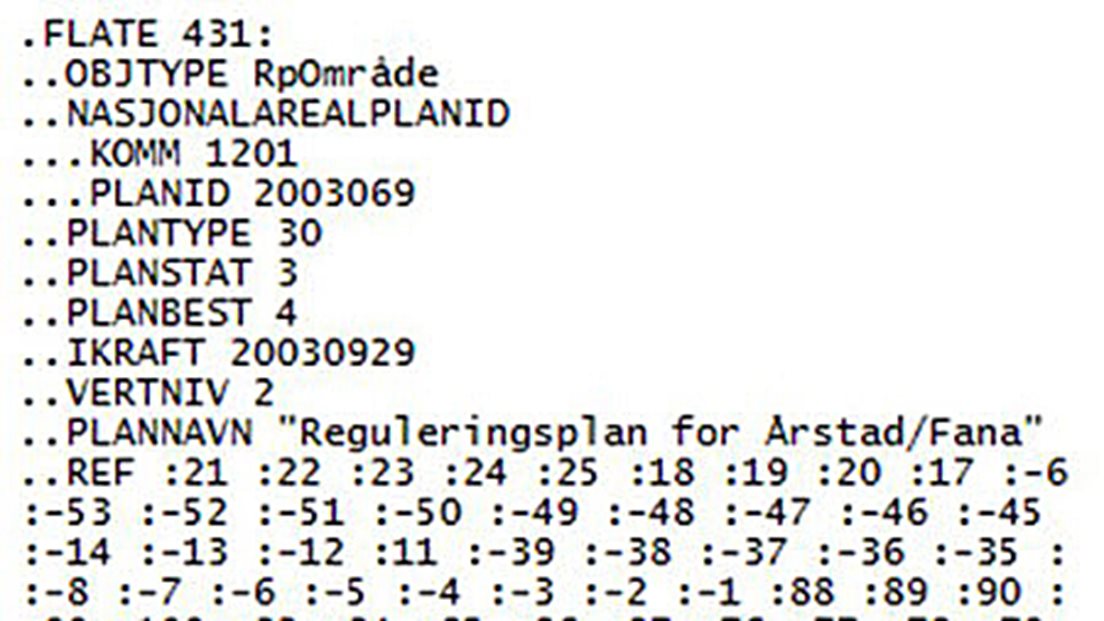 Skjermdump av sosi-fil reguleringsplan