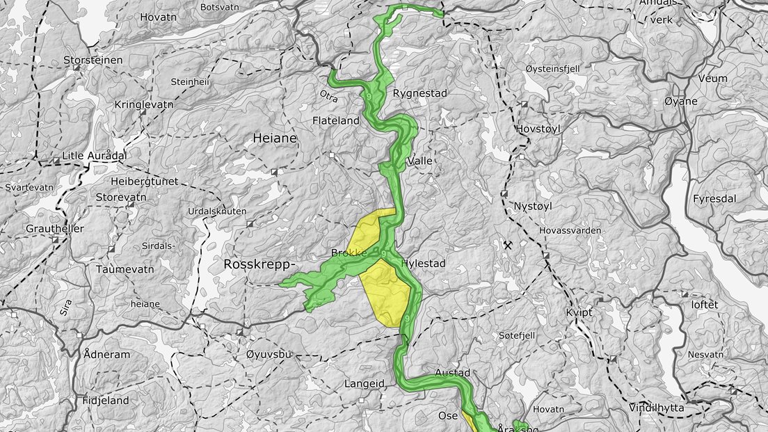 Kartutsnitt som viser prosjektområdet for LACHAG32 Agder nord