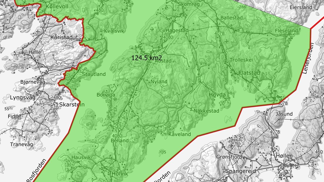 Kartutsnitt som viser prosjektområdet for LACHAG35 Skråfoto i Lyngdal