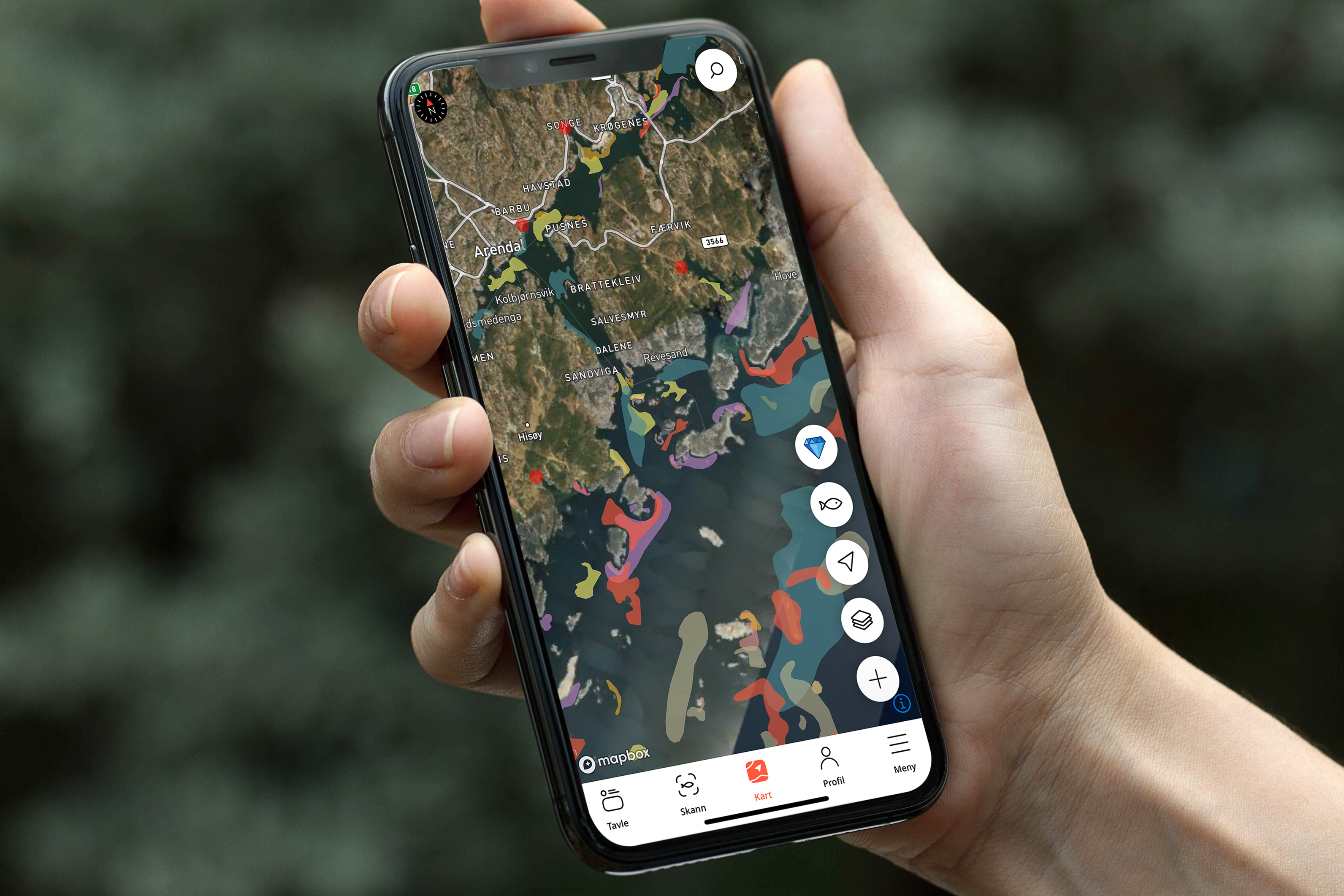Mobiltelefon med fiskeapp