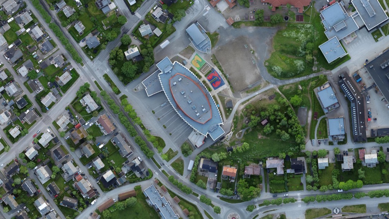 Bebyggelse fotografert med drone