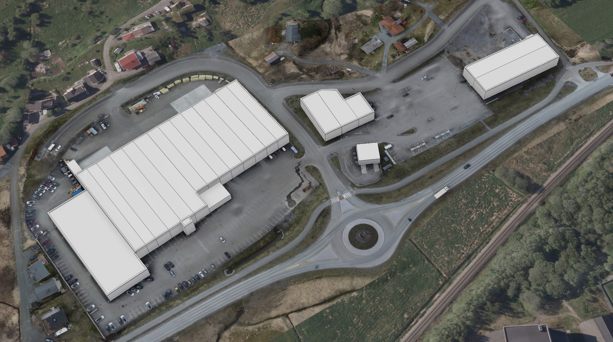 Et tredimensjonalt bilde av en næringspark i Bodø (Kilde: Kartverket)