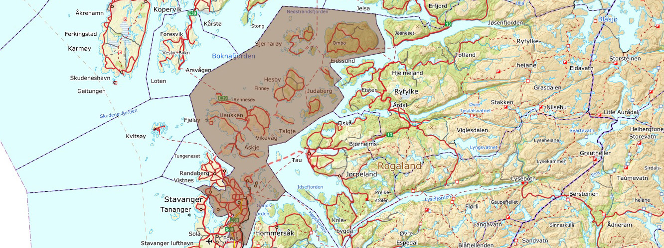 Kartutsnitt som viser Stavanger pilotområde i Stavanger kommune.