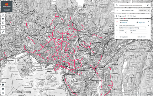 Kart som viser eksempel p&aring; sykkelveinett