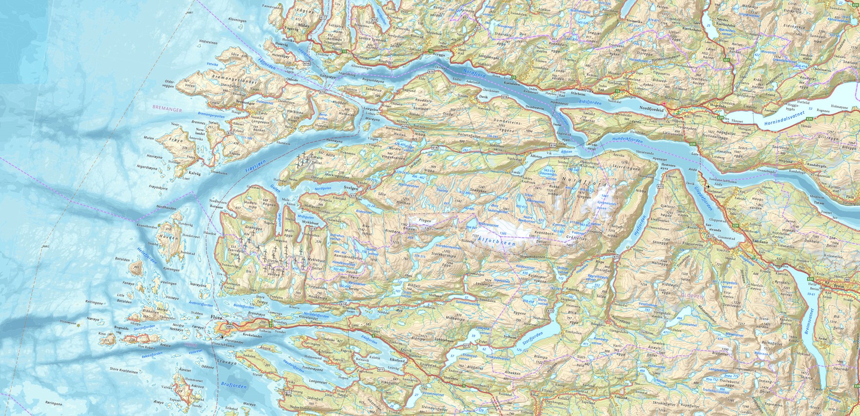 Skjermdump av Topografisk-Norgeskart-Nordfjord