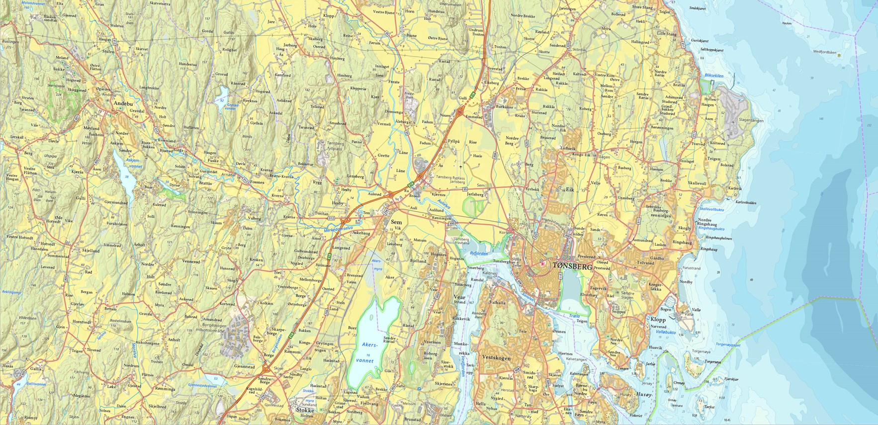 Skjermdump av Topografisk-Norgeskart-Tønsberg-zoom1