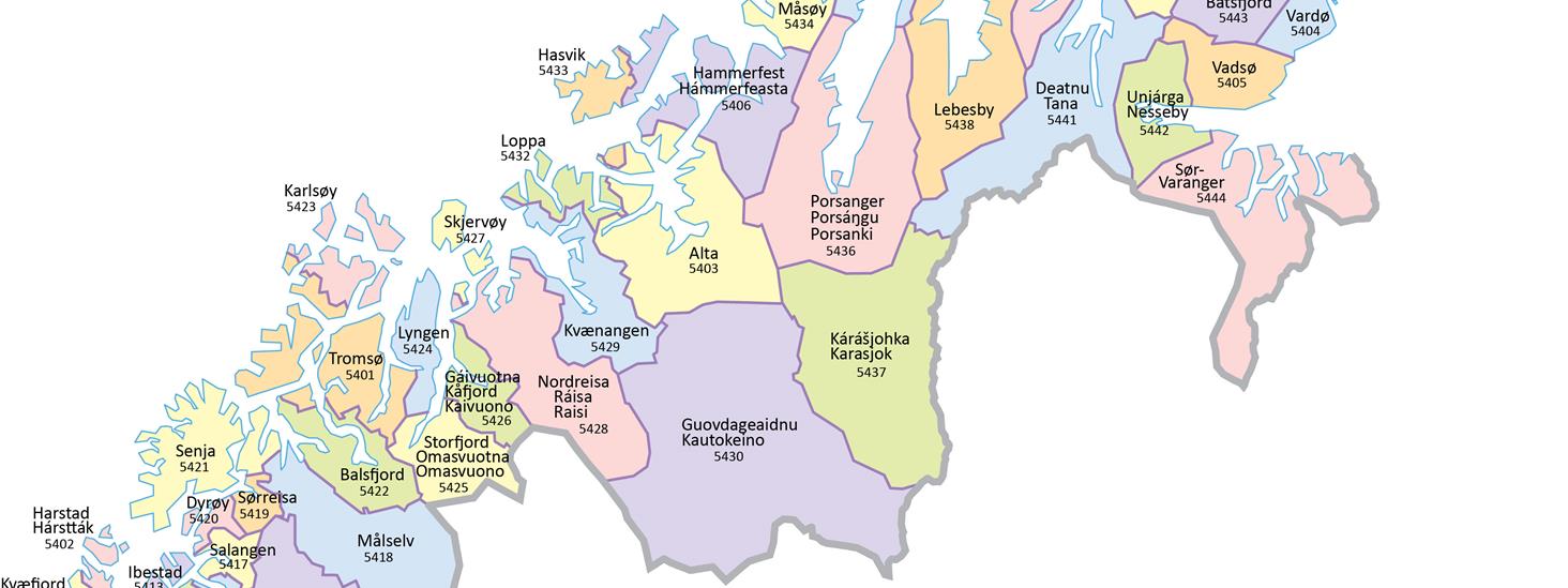 Illustrasjonskart over Troms og Finnmark